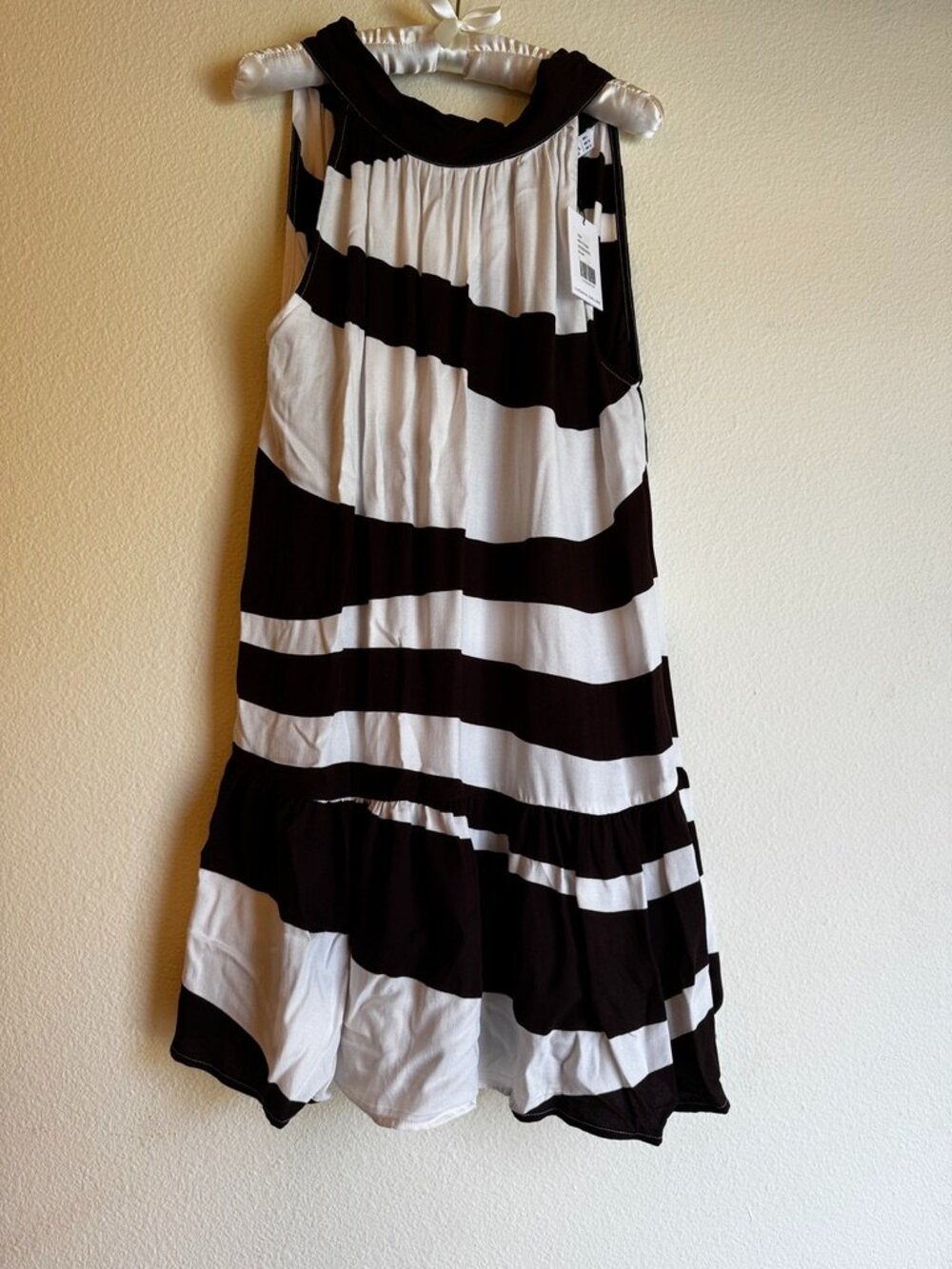 NWT Lusana Brown/Cream Stripe Halter Dress LARGE 8/10